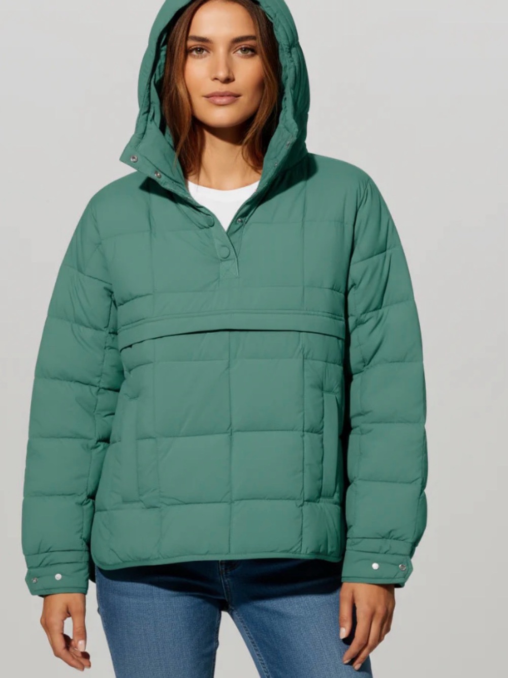 Women's Hooded Puffer Pullover Jacket - Teal